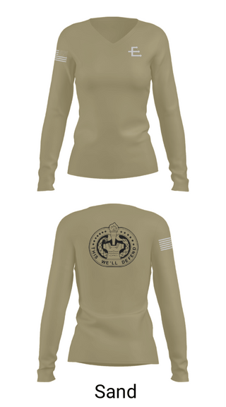 Women's Long Sleeve Vneck Shirt, E/701, Army, Teamtime, Team time, sublimation, custom sports apparel, team uniforms, spirit wear, spiritwear, sports uniforms, custom shirts, team store, custom team store, fundraiser sports, apparel fundraiser