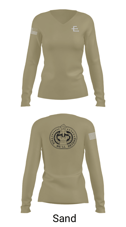 Women's Long Sleeve Vneck Shirt, E/701, Army, Teamtime, Team time, sublimation, custom sports apparel, team uniforms, spirit wear, spiritwear, sports uniforms, custom shirts, team store, custom team store, fundraiser sports, apparel fundraiser