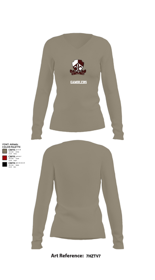 Womens Long Sleeve Vneck Shirt, Gamblers, Army, Teamtime, Team time, sublimation, custom sports apparel, team uniforms, spirit wear, spiritwear, sports uniforms, custom shirts, team store, custom team store, fundraiser sports, apparel fundraiser