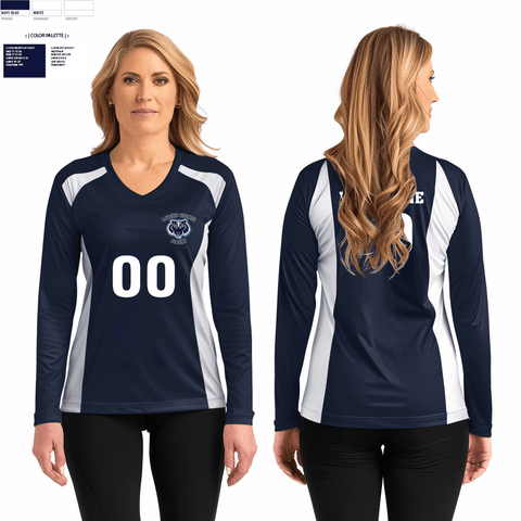 Women's Long Sleeve Vneck Shirt, Lawrence Woodmere Academy Volleyball, Women's Volleyball, Teamtime, Team time, sublimation, custom sports apparel, team uniforms, spirit wear, spiritwear, sports uniforms, custom shirts, team store, custom team store, fundraiser sports, apparel fundraiser