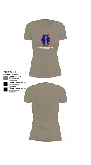 Womens Short Sleeve Vneck Shirt, 100th Battalion 442nd Infantry Delta dragons, Army, Teamtime, Team time, sublimation, custom sports apparel, team uniforms, spirit wear, spiritwear, sports uniforms, custom shirts, team store, custom team store, fundraiser sports, apparel fundraiser