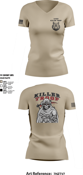 Womens Short Sleeve Vneck Shirt, 3/2CR Killer Troop, Army, Teamtime, Team time, sublimation, custom sports apparel, team uniforms, spirit wear, spiritwear, sports uniforms, custom shirts, team store, custom team store, fundraiser sports, apparel fundraiser