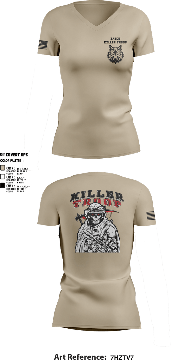 Womens Short Sleeve Vneck Shirt, 3/2CR Killer Troop, Army, Teamtime, Team time, sublimation, custom sports apparel, team uniforms, spirit wear, spiritwear, sports uniforms, custom shirts, team store, custom team store, fundraiser sports, apparel fundraiser