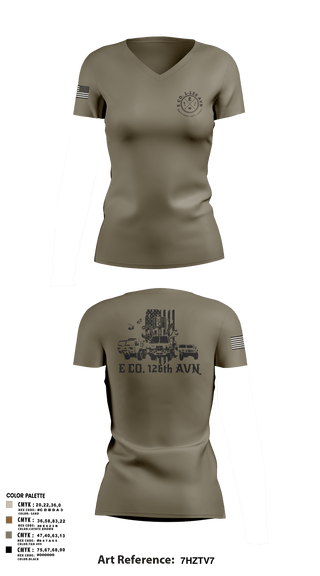 Womens Short Sleeve Vneck Shirt, B Co. 1-126AVN, Army, Teamtime, Team time, sublimation, custom sports apparel, team uniforms, spirit wear, spiritwear, sports uniforms, custom shirts, team store, custom team store, fundraiser sports, apparel fundraiser