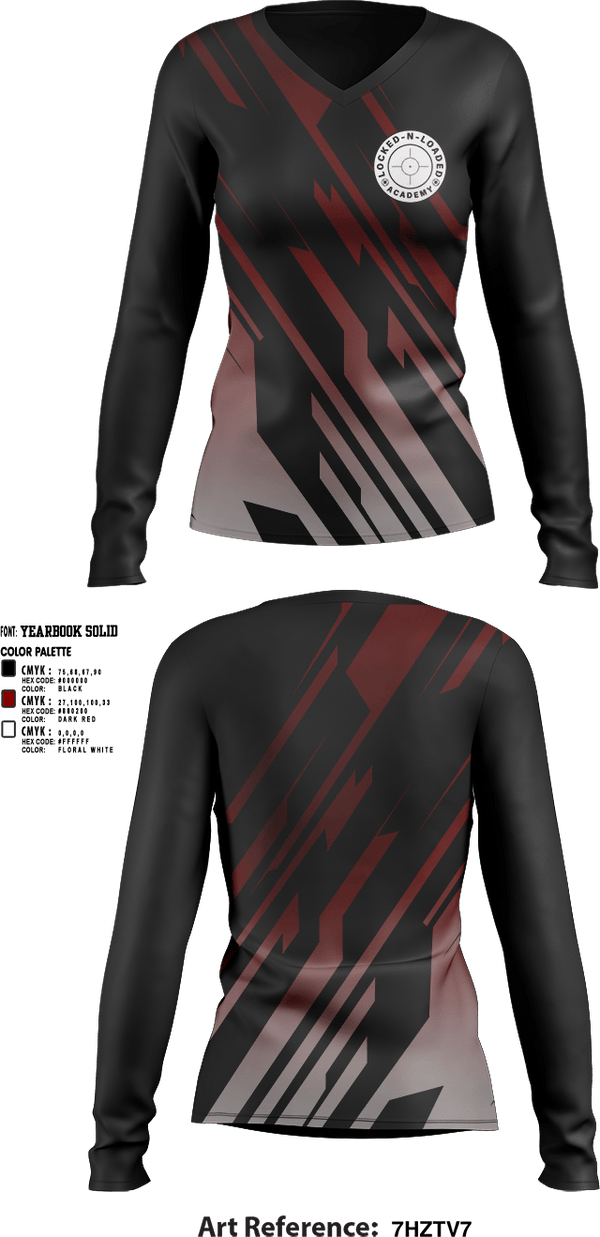 Womens Long Sleeve Vneck Shirt, Locked N Loaded Academy, , Teamtime, Team time, sublimation, custom sports apparel, team uniforms, spirit wear, spiritwear, sports uniforms, custom shirts, team store, custom team store, fundraiser sports, apparel fundraiser