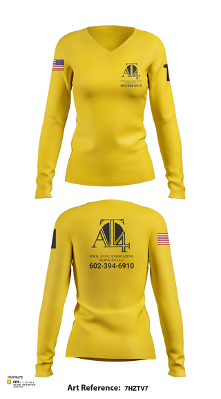Womens Long Sleeve Vneck Shirt, AT 4 pools and landscaping services llc, , Teamtime, Team time, sublimation, custom sports apparel, team uniforms, spirit wear, spiritwear, sports uniforms, custom shirts, team store, custom team store, fundraiser sports, apparel fundraiser