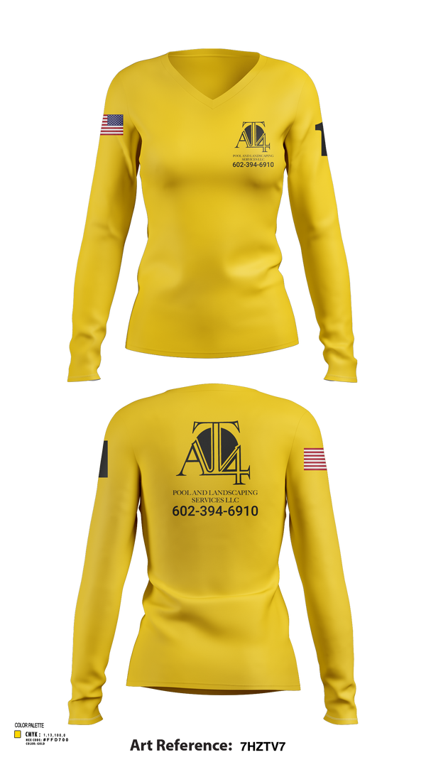 Womens Long Sleeve Vneck Shirt, AT 4 pools and landscaping services llc, , Teamtime, Team time, sublimation, custom sports apparel, team uniforms, spirit wear, spiritwear, sports uniforms, custom shirts, team store, custom team store, fundraiser sports, apparel fundraiser