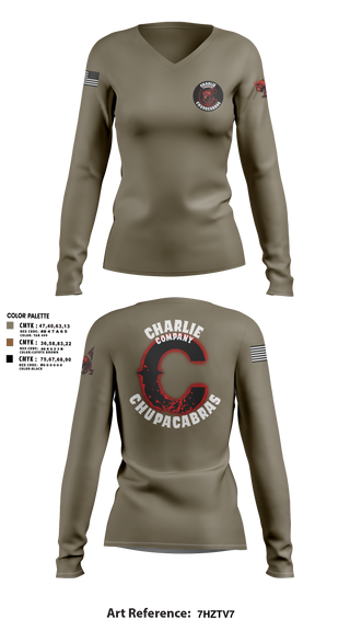 Womens Long Sleeve Vneck Shirt, C Co Chupacabras, Army, Teamtime, Team time, sublimation, custom sports apparel, team uniforms, spirit wear, spiritwear, sports uniforms, custom shirts, team store, custom team store, fundraiser sports, apparel fundraiser