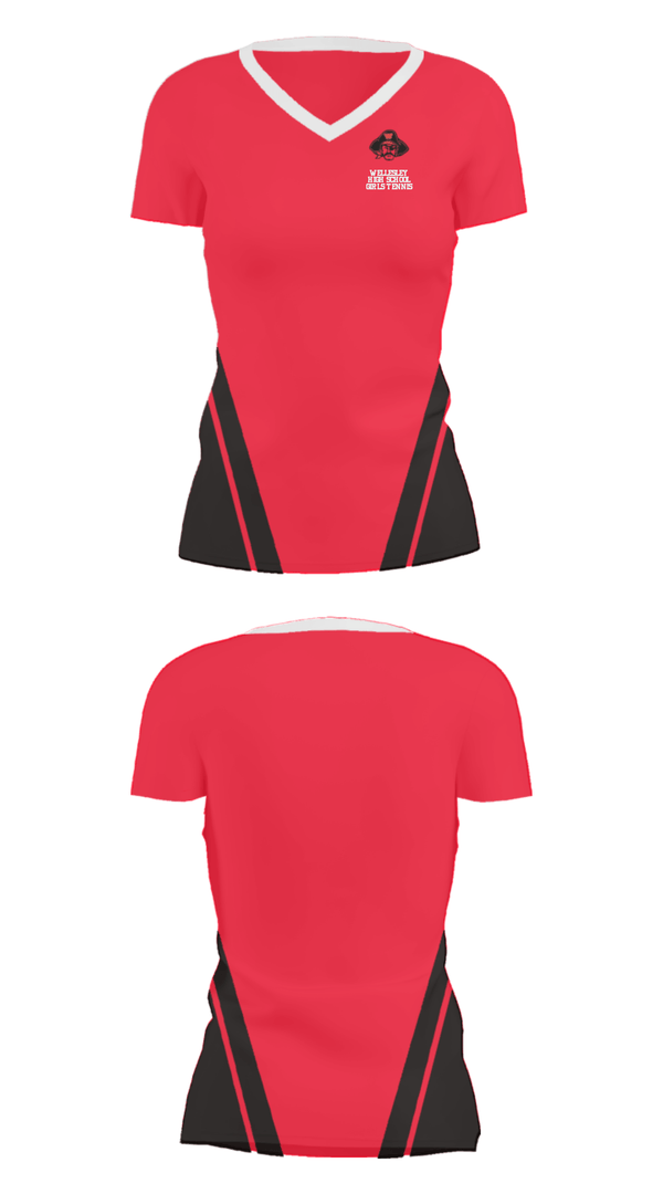 Women's Short Sleeve Vneck Shirt, Wellesley High School Girls Tennis, Tennis, Teamtime, Team time, sublimation, custom sports apparel, team uniforms, spirit wear, spiritwear, sports uniforms, custom shirts, team store, custom team store, fundraiser sports, apparel fundraiser