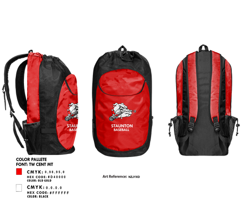 Gear Bag, Staunton High School Baseball, Baseball, Teamtime, Team time, sublimation, custom sports apparel, team uniforms, spirit wear, spiritwear, sports uniforms, custom shirts, team store, custom team store, fundraiser sports, apparel fundraiser