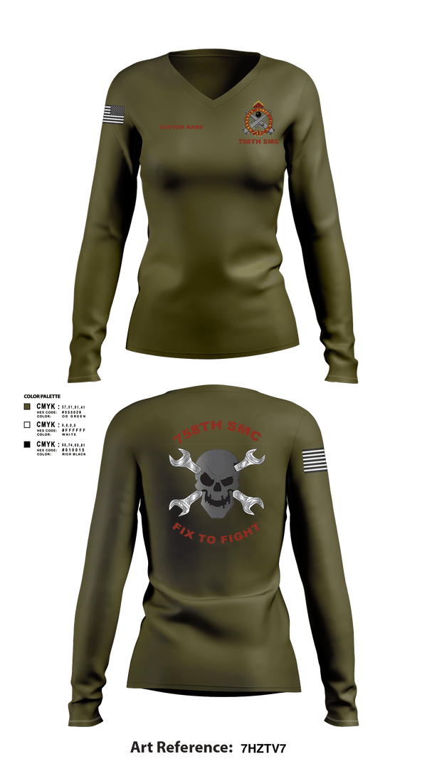 Women's Long Sleeve Vneck Shirt, 758th SMC, Army, Teamtime, Team time, sublimation, custom sports apparel, team uniforms, spirit wear, spiritwear, sports uniforms, custom shirts, team store, custom team store, fundraiser sports, apparel fundraiser