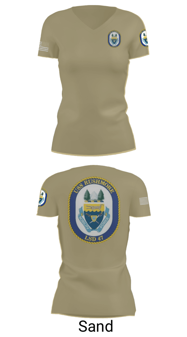 Women's Short Sleeve Vneck Shirt, USS RUSHMORE, Navy, Teamtime, Team time, sublimation, custom sports apparel, team uniforms, spirit wear, spiritwear, sports uniforms, custom shirts, team store, custom team store, fundraiser sports, apparel fundraiser