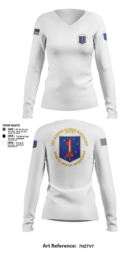 Womens Long Sleeve Vneck Shirt 1, 1st Marine Raider Battalion, Marines, Teamtime, Team time, sublimation, custom sports apparel, team uniforms, spirit wear, spiritwear, sports uniforms, custom shirts, team store, custom team store, fundraiser sports, apparel fundraiser