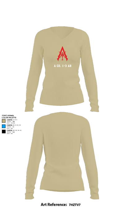 A Co. 1-3 AB 9856173 Women's Long Sleeve V-neck Shirt - 82