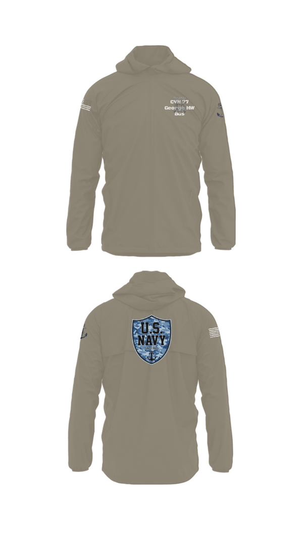 Windbreaker, CVN 77 George HW Bus, Navy, Teamtime, Team time, sublimation, custom sports apparel, team uniforms, spirit wear, spiritwear, sports uniforms, custom shirts, team store, custom team store, fundraiser sports, apparel fundraiser