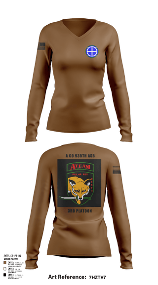 Womens Long Sleeve Vneck Shirt, A co 935th ASB 3rd Platoon, National Guard, Teamtime, Team time, sublimation, custom sports apparel, team uniforms, spirit wear, spiritwear, sports uniforms, custom shirts, team store, custom team store, fundraiser sports, apparel fundraiser