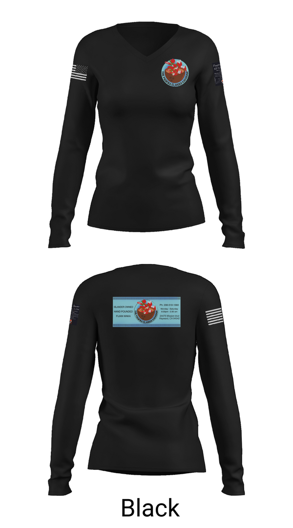 Womens Long Sleeve Vneck Shirt, The Pasifika Islander Kava Bar, , Teamtime, Team time, sublimation, custom sports apparel, team uniforms, spirit wear, spiritwear, sports uniforms, custom shirts, team store, custom team store, fundraiser sports, apparel fundraiser