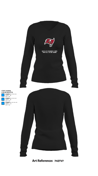 East Bay Buccaneers Youth Football & Cheerleading 62610501 Women's Long Sleeve V-neck Shirt - 34
