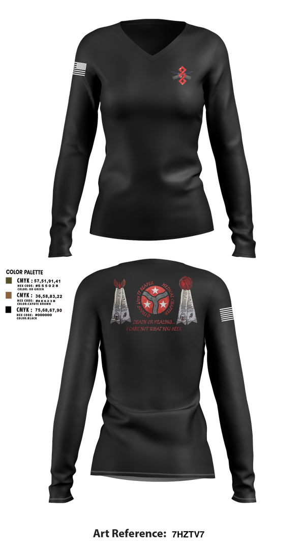 Womens Long Sleeve Vneck Shirt 1, q trp 4/278th, , Teamtime, Team time, sublimation, custom sports apparel, team uniforms, spirit wear, spiritwear, sports uniforms, custom shirts, team store, custom team store, fundraiser sports, apparel fundraiser