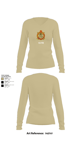 Womens Long Sleeve Vneck Shirt, 411TH, Army, Teamtime, Team time, sublimation, custom sports apparel, team uniforms, spirit wear, spiritwear, sports uniforms, custom shirts, team store, custom team store, fundraiser sports, apparel fundraiser