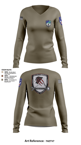 Womens Long Sleeve Vneck Shirt, A Co. 1-25 ABD Co. 1-25 AB, Army, Teamtime, Team time, sublimation, custom sports apparel, team uniforms, spirit wear, spiritwear, sports uniforms, custom shirts, team store, custom team store, fundraiser sports, apparel fundraiser