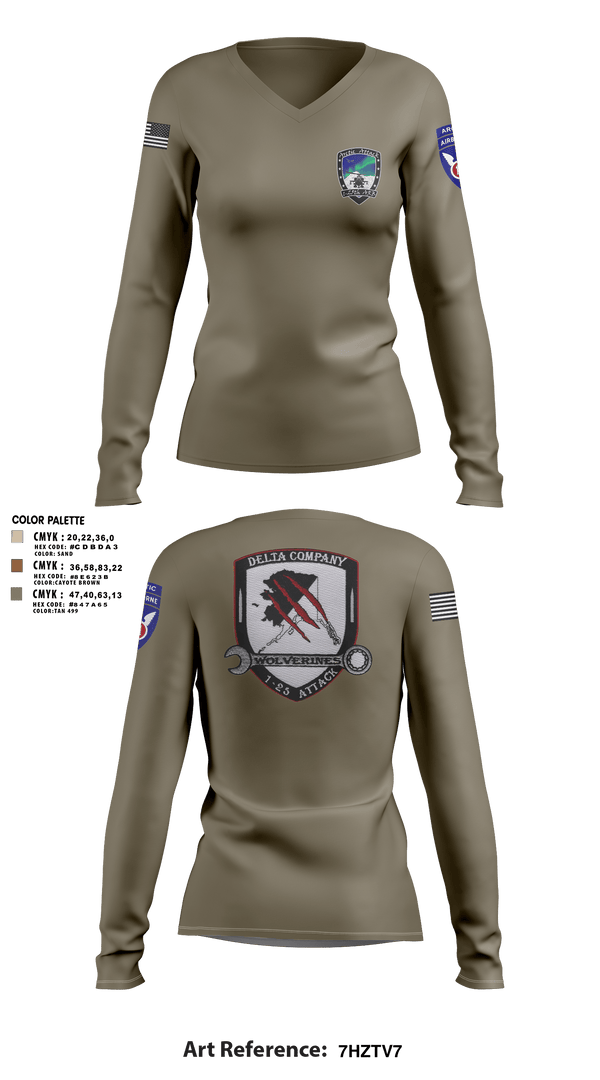 Womens Long Sleeve Vneck Shirt, A Co. 1-25 ABD Co. 1-25 AB, Army, Teamtime, Team time, sublimation, custom sports apparel, team uniforms, spirit wear, spiritwear, sports uniforms, custom shirts, team store, custom team store, fundraiser sports, apparel fundraiser