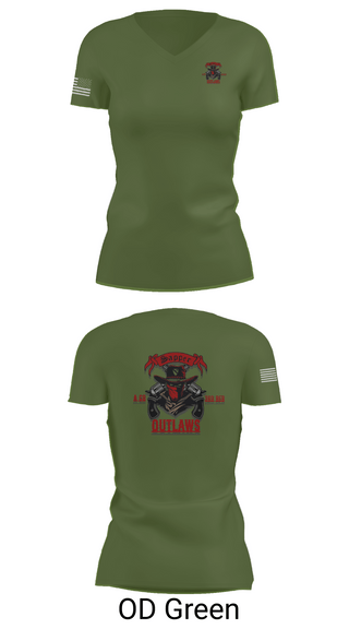 Womens Short Sleeve Vneck Shirt, 1st Cav 3rd BEB ACO “Outlaw”, , Teamtime, Team time, sublimation, custom sports apparel, team uniforms, spirit wear, spiritwear, sports uniforms, custom shirts, team store, custom team store, fundraiser sports, apparel fundraiser