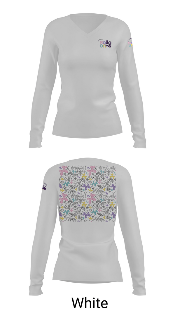 Womens Long Sleeve Vneck Shirt, Chin Bum Balloons, , Teamtime, Team time, sublimation, custom sports apparel, team uniforms, spirit wear, spiritwear, sports uniforms, custom shirts, team store, custom team store, fundraiser sports, apparel fundraiser