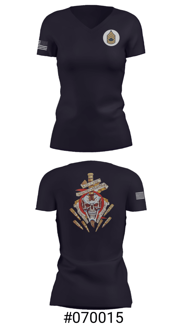 Women's Short Sleeve Vneck Shirt, A Co 1/155 INF, Army, Teamtime, Team time, sublimation, custom sports apparel, team uniforms, spirit wear, spiritwear, sports uniforms, custom shirts, team store, custom team store, fundraiser sports, apparel fundraiser