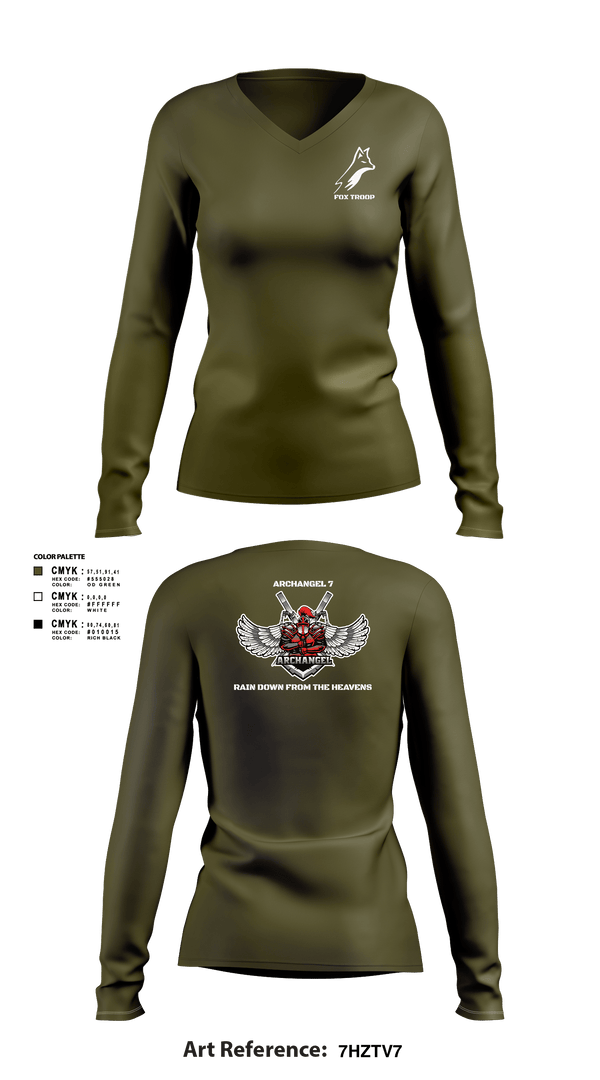 Womens Long Sleeve Vneck Shirt, Fox troop, Army, Teamtime, Team time, sublimation, custom sports apparel, team uniforms, spirit wear, spiritwear, sports uniforms, custom shirts, team store, custom team store, fundraiser sports, apparel fundraiser