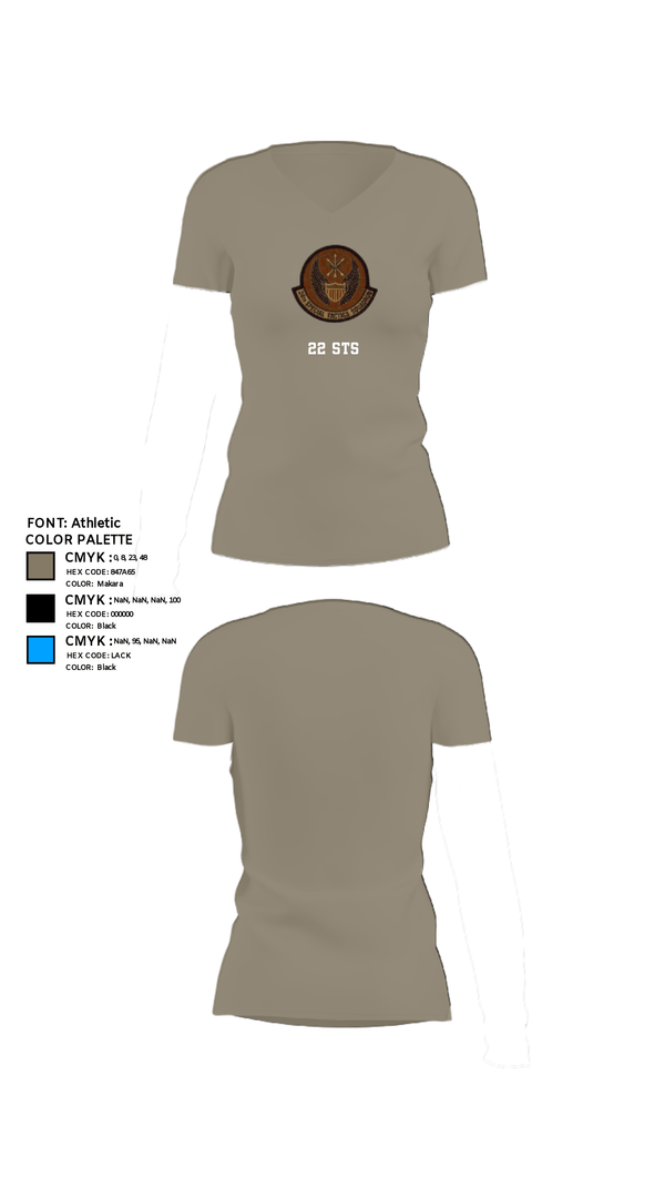 Women's Short Sleeve Vneck Shirt, 22 STS, Air Force, Teamtime, Team time, sublimation, custom sports apparel, team uniforms, spirit wear, spiritwear, sports uniforms, custom shirts, team store, custom team store, fundraiser sports, apparel fundraiser