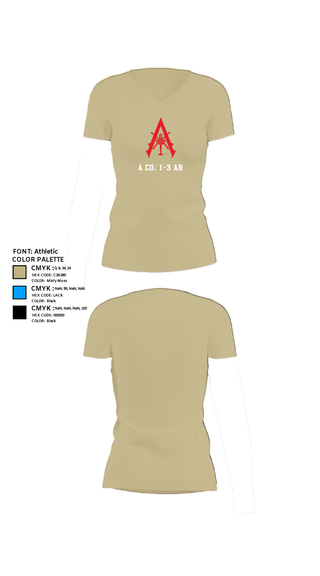 Women's Short Sleeve Vneck Shirt, A Co. 1-3 AB, Army, Teamtime, Team time, sublimation, custom sports apparel, team uniforms, spirit wear, spiritwear, sports uniforms, custom shirts, team store, custom team store, fundraiser sports, apparel fundraiser