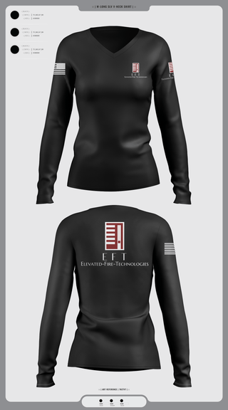 Womens Long Sleeve Vneck Shirt, Elevated Fire Technologies Inc, Fire Department, Teamtime, Team time, sublimation, custom sports apparel, team uniforms, spirit wear, spiritwear, sports uniforms, custom shirts, team store, custom team store, fundraiser sports, apparel fundraiser