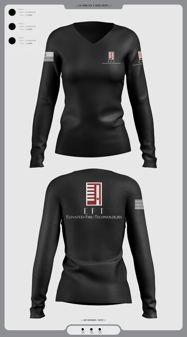 Womens Long Sleeve Vneck Shirt, Elevated Fire Technologies Inc, Fire Department, Teamtime, Team time, sublimation, custom sports apparel, team uniforms, spirit wear, spiritwear, sports uniforms, custom shirts, team store, custom team store, fundraiser sports, apparel fundraiser