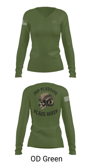 Women's Long Sleeve Vneck Shirt, 3rd PLT Black Sheep, Army, Teamtime, Team time, sublimation, custom sports apparel, team uniforms, spirit wear, spiritwear, sports uniforms, custom shirts, team store, custom team store, fundraiser sports, apparel fundraiser