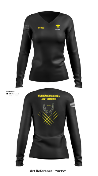 Womens Long Sleeve Vneck Shirt, Wilmington Army Recruiting Station, Army, Teamtime, Team time, sublimation, custom sports apparel, team uniforms, spirit wear, spiritwear, sports uniforms, custom shirts, team store, custom team store, fundraiser sports, apparel fundraiser