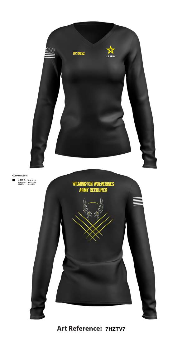 Womens Long Sleeve Vneck Shirt, Wilmington Army Recruiting Station, Army, Teamtime, Team time, sublimation, custom sports apparel, team uniforms, spirit wear, spiritwear, sports uniforms, custom shirts, team store, custom team store, fundraiser sports, apparel fundraiser