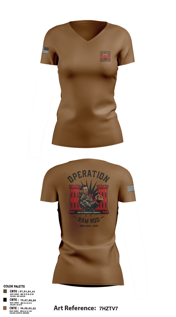 Women's Short Sleeve Vneck Shirt, 305th En Co, Army, Teamtime, Team time, sublimation, custom sports apparel, team uniforms, spirit wear, spiritwear, sports uniforms, custom shirts, team store, custom team store, fundraiser sports, apparel fundraiser