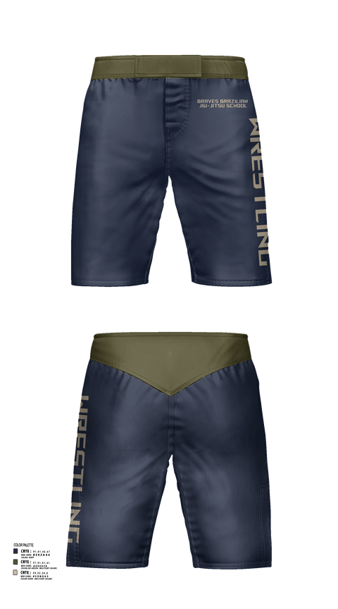 Fight Shorts, Braves Brazilian Jiu-Jitsu School, Wrestling, Teamtime, Team time, sublimation, custom sports apparel, team uniforms, spirit wear, spiritwear, sports uniforms, custom shirts, team store, custom team store, fundraiser sports, apparel fundraiser