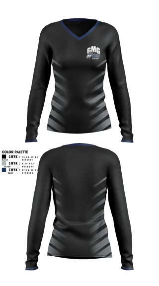Womens Long Sleeve Vneck Shirt, GMG Senior High School Cheer, Cheer, Teamtime, Team time, sublimation, custom sports apparel, team uniforms, spirit wear, spiritwear, sports uniforms, custom shirts, team store, custom team store, fundraiser sports, apparel fundraiser