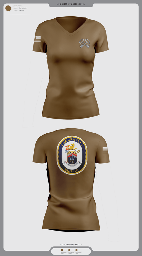 Womens Short Sleeve Vneck Shirt, USS GRAVELY, Navy, Teamtime, Team time, sublimation, custom sports apparel, team uniforms, spirit wear, spiritwear, sports uniforms, custom shirts, team store, custom team store, fundraiser sports, apparel fundraiser