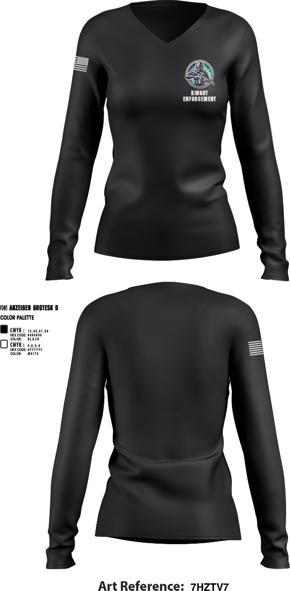 Womens Long Sleeve Vneck Shirt, KINGHT ENFORCEMENT, , Teamtime, Team time, sublimation, custom sports apparel, team uniforms, spirit wear, spiritwear, sports uniforms, custom shirts, team store, custom team store, fundraiser sports, apparel fundraiser