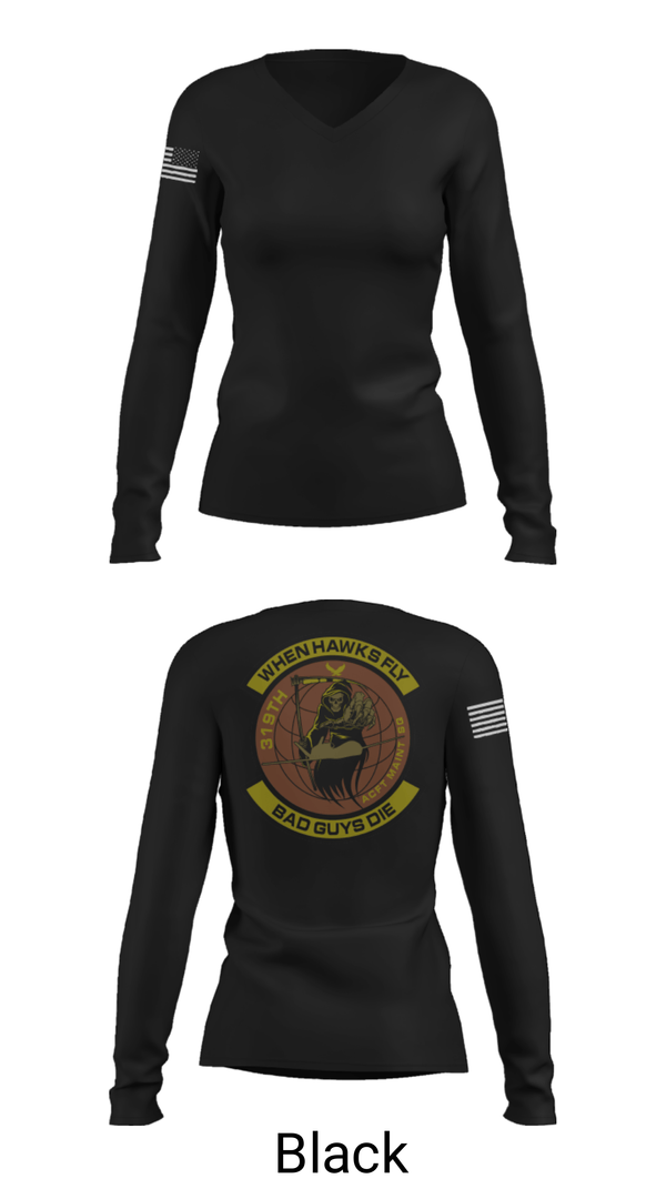 Women's Long Sleeve Vneck Shirt, 319th Maintenance Squadron, Air Force, Teamtime, Team time, sublimation, custom sports apparel, team uniforms, spirit wear, spiritwear, sports uniforms, custom shirts, team store, custom team store, fundraiser sports, apparel fundraiser