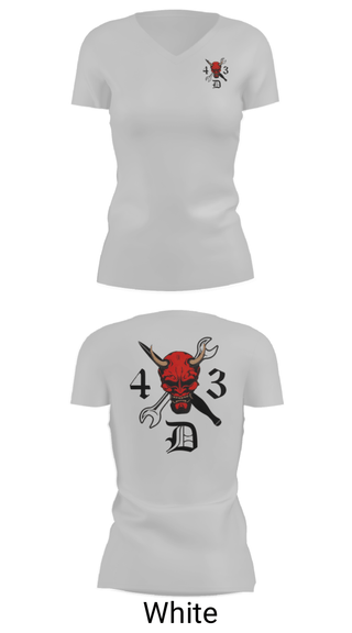 Women's Short Sleeve Vneck Shirt, 4-3 DEMONS, Army, Teamtime, Team time, sublimation, custom sports apparel, team uniforms, spirit wear, spiritwear, sports uniforms, custom shirts, team store, custom team store, fundraiser sports, apparel fundraiser