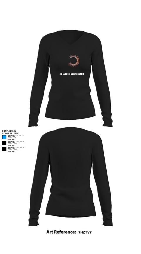 Womens Long Sleeve Vneck Shirt, Remlinger construction, , Teamtime, Team time, sublimation, custom sports apparel, team uniforms, spirit wear, spiritwear, sports uniforms, custom shirts, team store, custom team store, fundraiser sports, apparel fundraiser