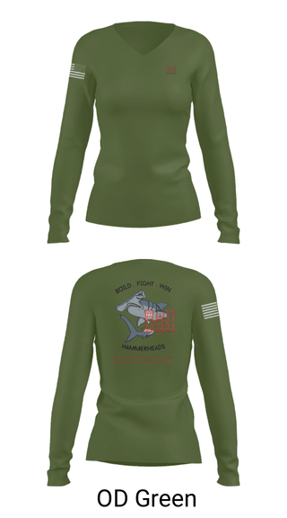 Women's Long Sleeve Vneck Shirt, 465 EVCC, Army, Teamtime, Team time, sublimation, custom sports apparel, team uniforms, spirit wear, spiritwear, sports uniforms, custom shirts, team store, custom team store, fundraiser sports, apparel fundraiser