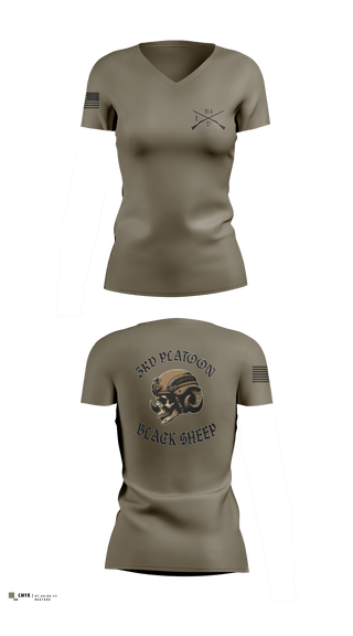 Womens Short Sleeve Vneck Shirt, 3rd PLT Black SheepDelta company 114, Army, Teamtime, Team time, sublimation, custom sports apparel, team uniforms, spirit wear, spiritwear, sports uniforms, custom shirts, team store, custom team store, fundraiser sports, apparel fundraiser