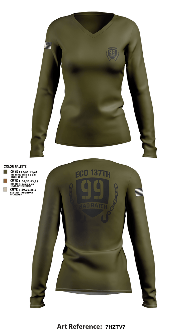 Womens Long Sleeve Vneck Shirt, 137th Echo Company1-137th AV E co, National Guard, Teamtime, Team time, sublimation, custom sports apparel, team uniforms, spirit wear, spiritwear, sports uniforms, custom shirts, team store, custom team store, fundraiser sports, apparel fundraiser