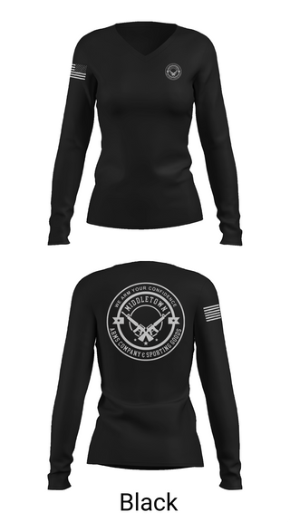 Womens Long Sleeve Vneck Shirt, Middletown Arms Company & Sporting Goods, , Teamtime, Team time, sublimation, custom sports apparel, team uniforms, spirit wear, spiritwear, sports uniforms, custom shirts, team store, custom team store, fundraiser sports, apparel fundraiser
