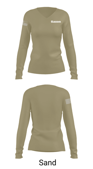Womens Long Sleeve Vneck Shirt, Saxon, Army, Teamtime, Team time, sublimation, custom sports apparel, team uniforms, spirit wear, spiritwear, sports uniforms, custom shirts, team store, custom team store, fundraiser sports, apparel fundraiser
